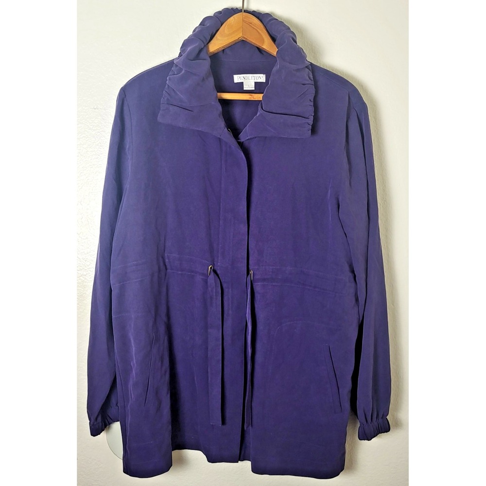Pendleton 100% Silk Navy Blue Jacket Elegant Comfort Sz L Quiet Luxury Capsule